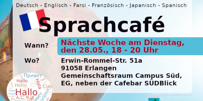 Sprachcafé nächste Woche am Dienstag, 28.05.